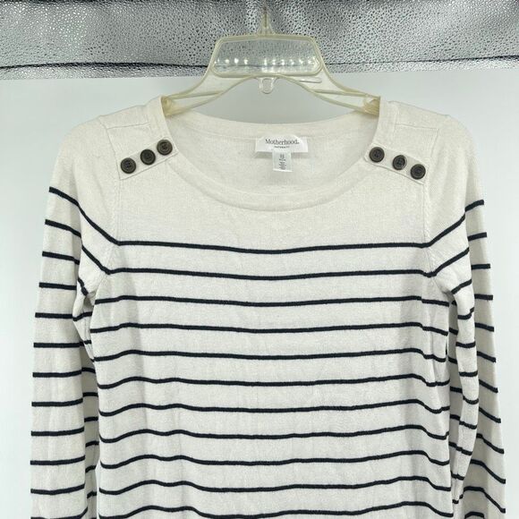 Motherhood Maternity White Black Striped Oversized Pullover Sweater XS - Picture 3 of 11